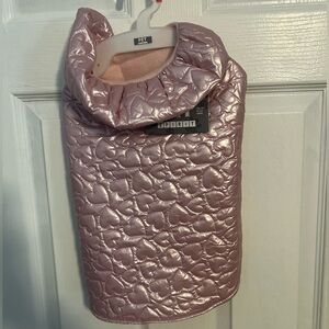 Pet Spirit Pink Metallic Quilted Dog Jacket With All Over Heart Pattern Size M